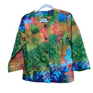Coldwater Creek Womens Size 12 Multicolor Abstract Artsy Print Blazer Jacket
